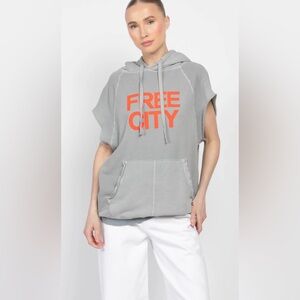 Free city cutoff hoodie grey orange logo short sleeve sweatshirt small